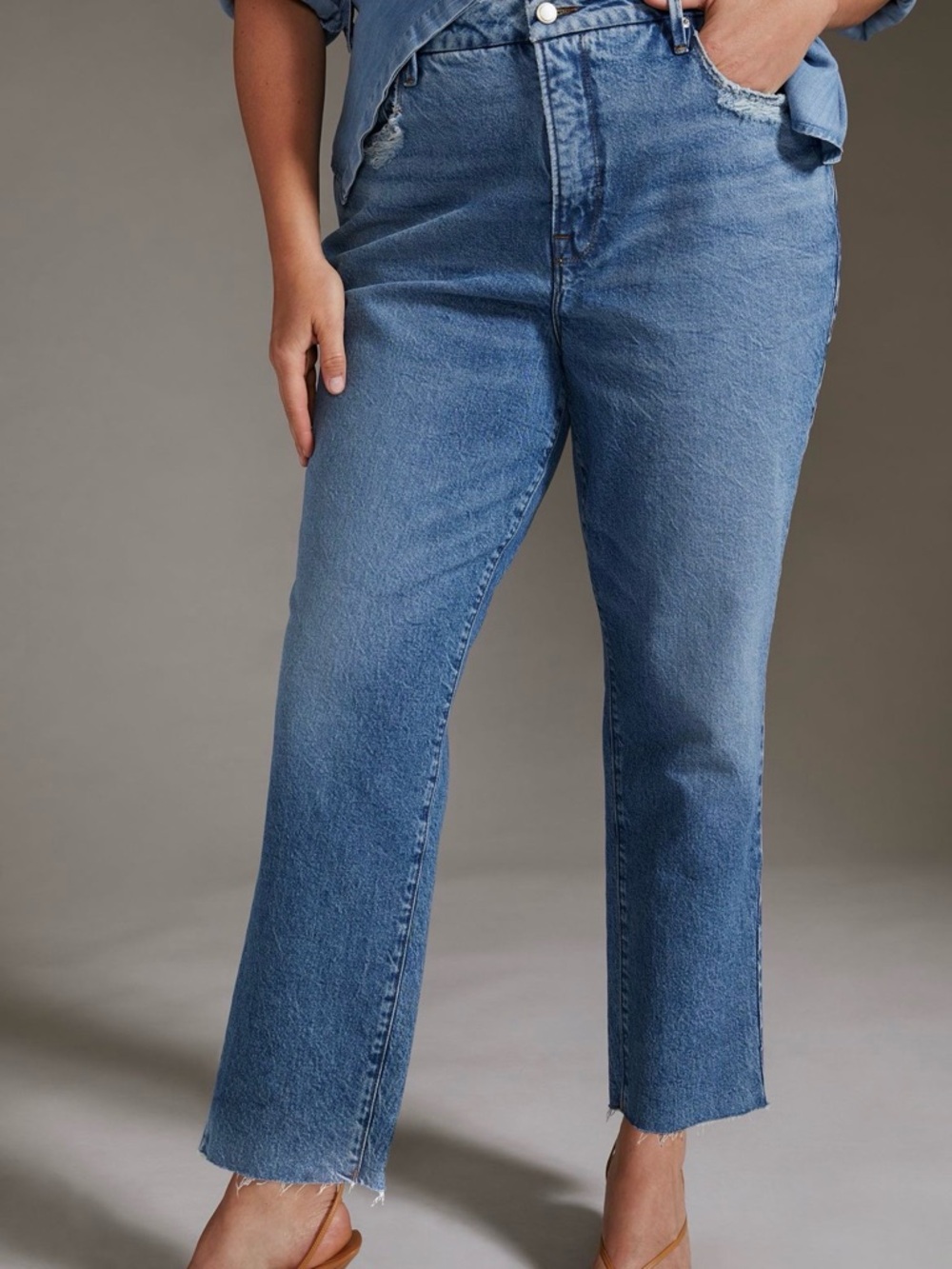 Good American Good Vintage High-Rise Straight Jeans Distressed